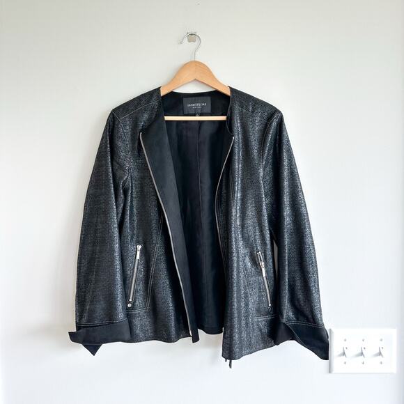 Lafayette 148 Anasophia Leather Metallic Jacket in Black Metal L - Picture 1 of 10